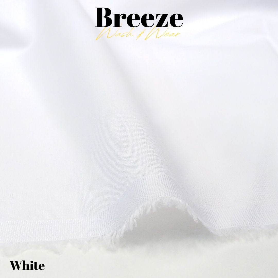 Breeze Premium Tropical Wash and Wear Unstitched Fabric for Men | White