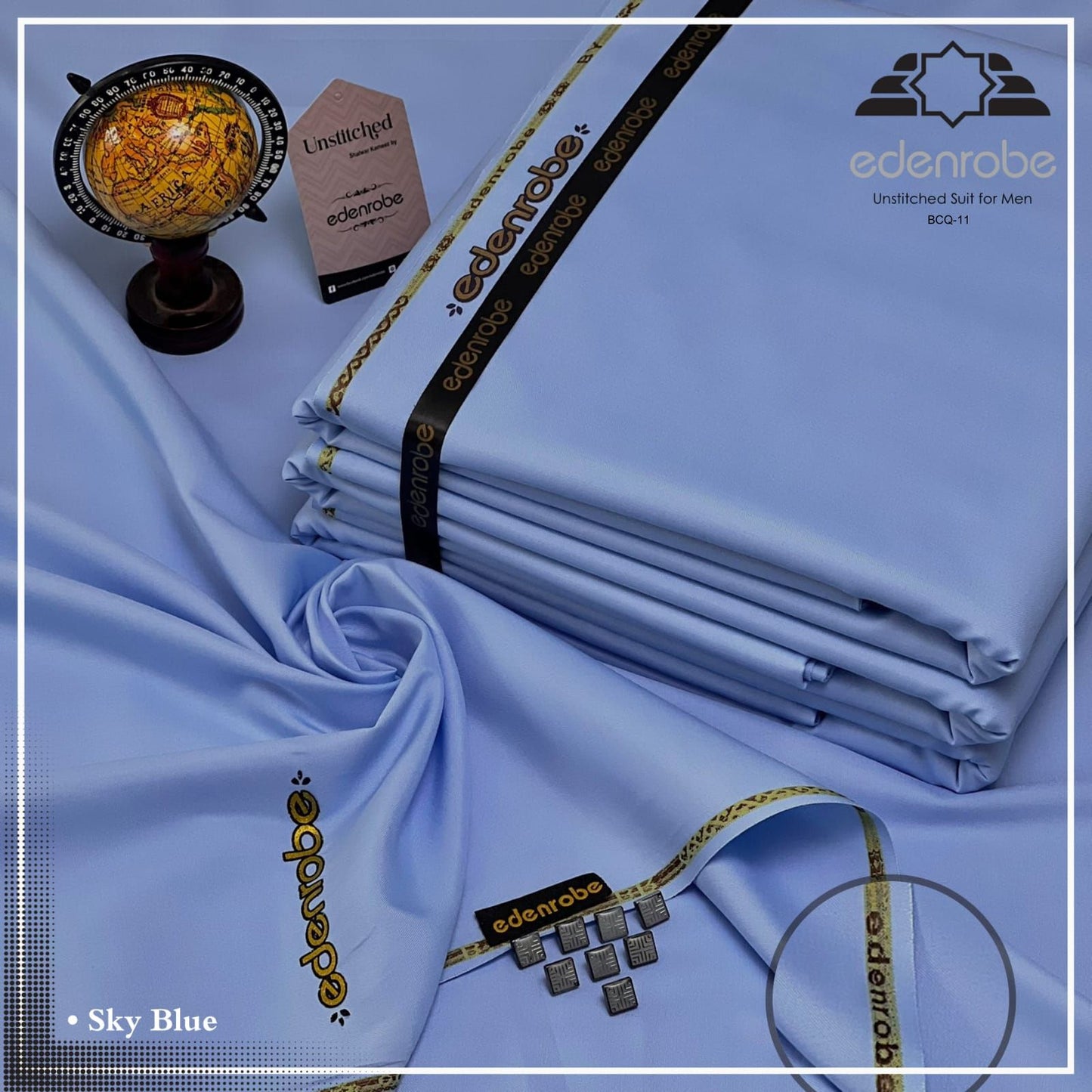 Edenrobes Prime Micro Fiber Boski Unstitched Suit for Men | Sky Blue | BCQ-11