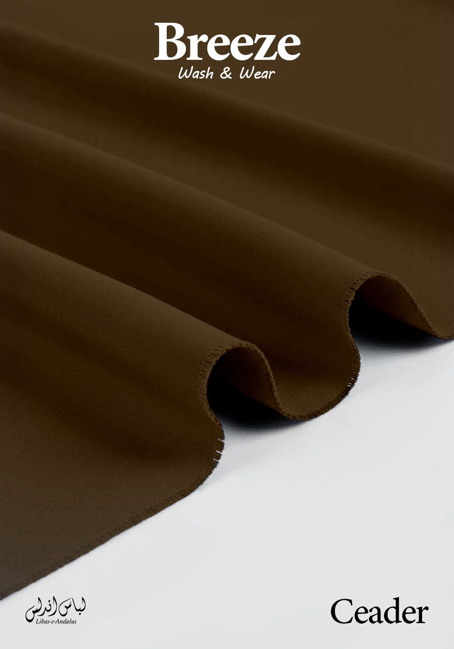 Ceader Brown fabric with 'Breeze Wash & Wear' and 'Ceader' branding on a white background