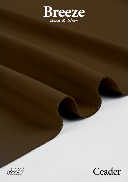 Ceader Brown fabric with 'Breeze Wash & Wear' and 'Ceader' branding on a white background