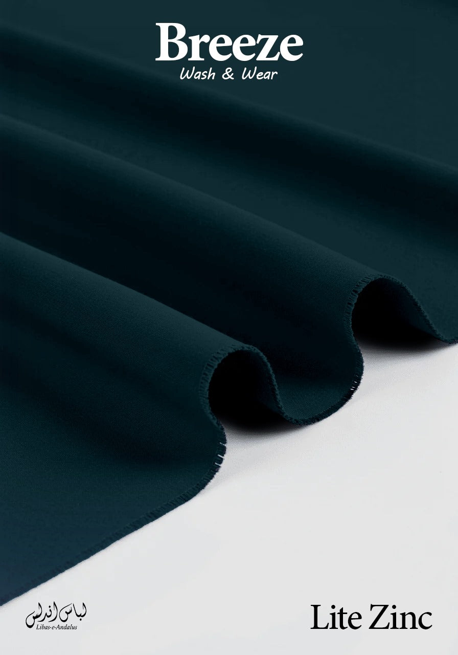 Lite Zinc fabric with 'Breeze Wash & Wear' branding on a white background