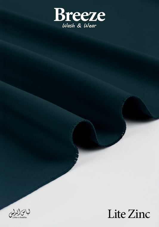 Lite Zinc fabric with 'Breeze Wash & Wear' branding on a white background