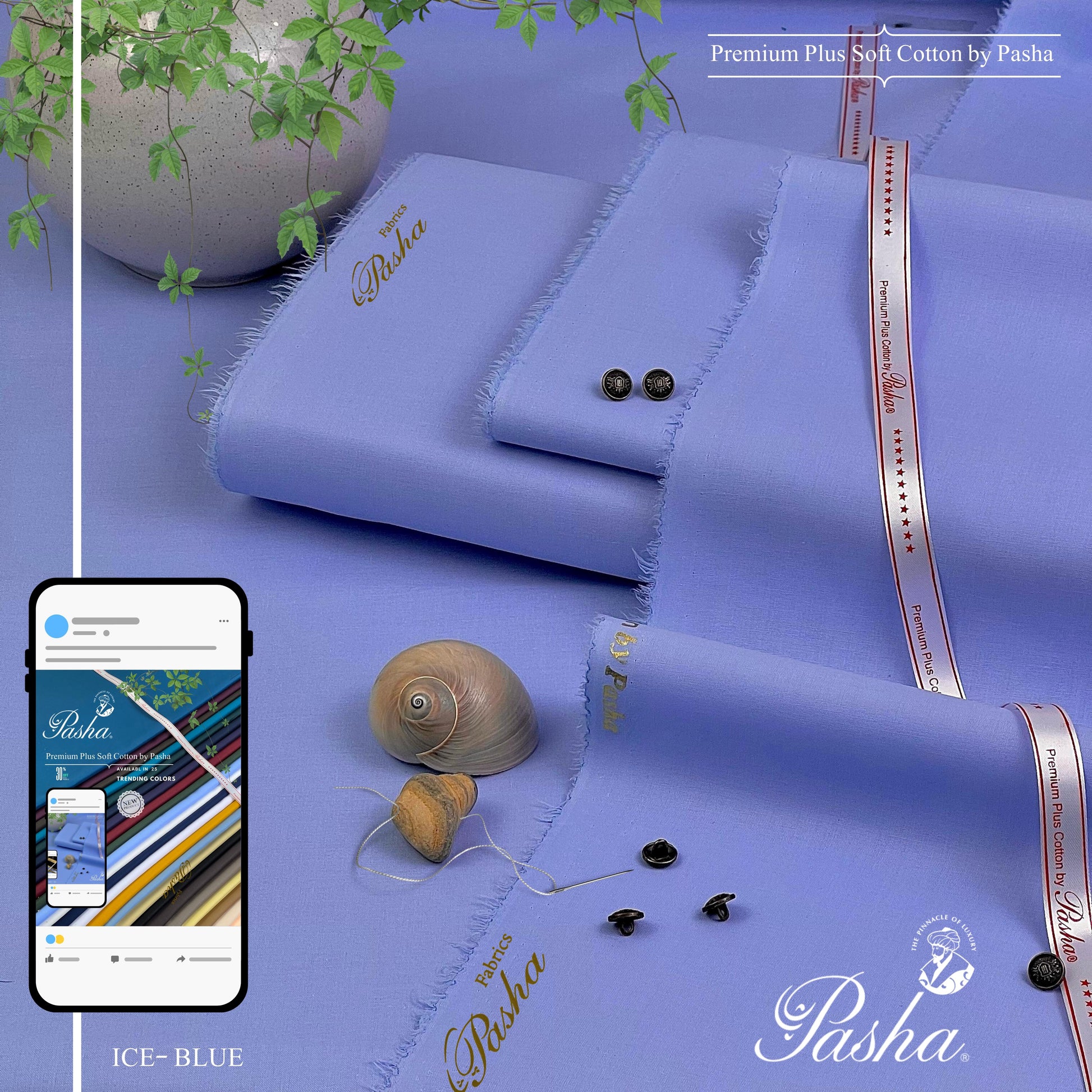 PASHA Premium Plus Cotton Unstitched Suit for Men | Ice Blue