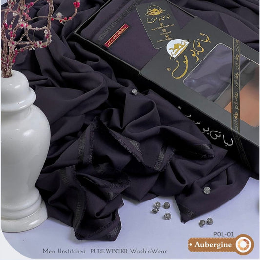 Libas-e-Yousaf Polaris Premium Quality Winter Wash and Wear Unstitched Suit for Men | POL-01 | Aubergine