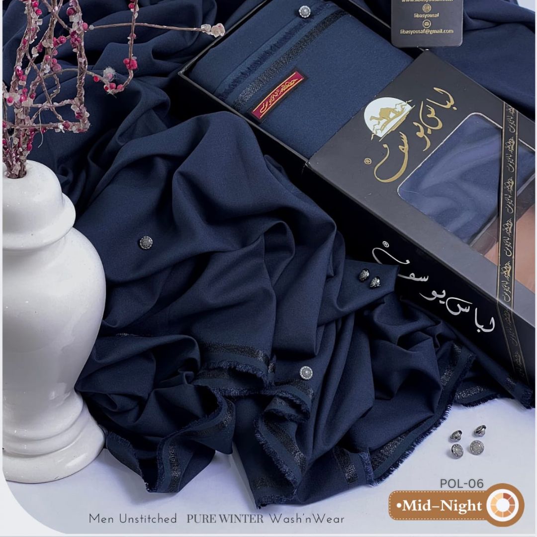 Libas-e-Yousaf Polaris Premium Quality Winter Wash and Wear Unstitched Suit for Men | POL-06 | Mid Night