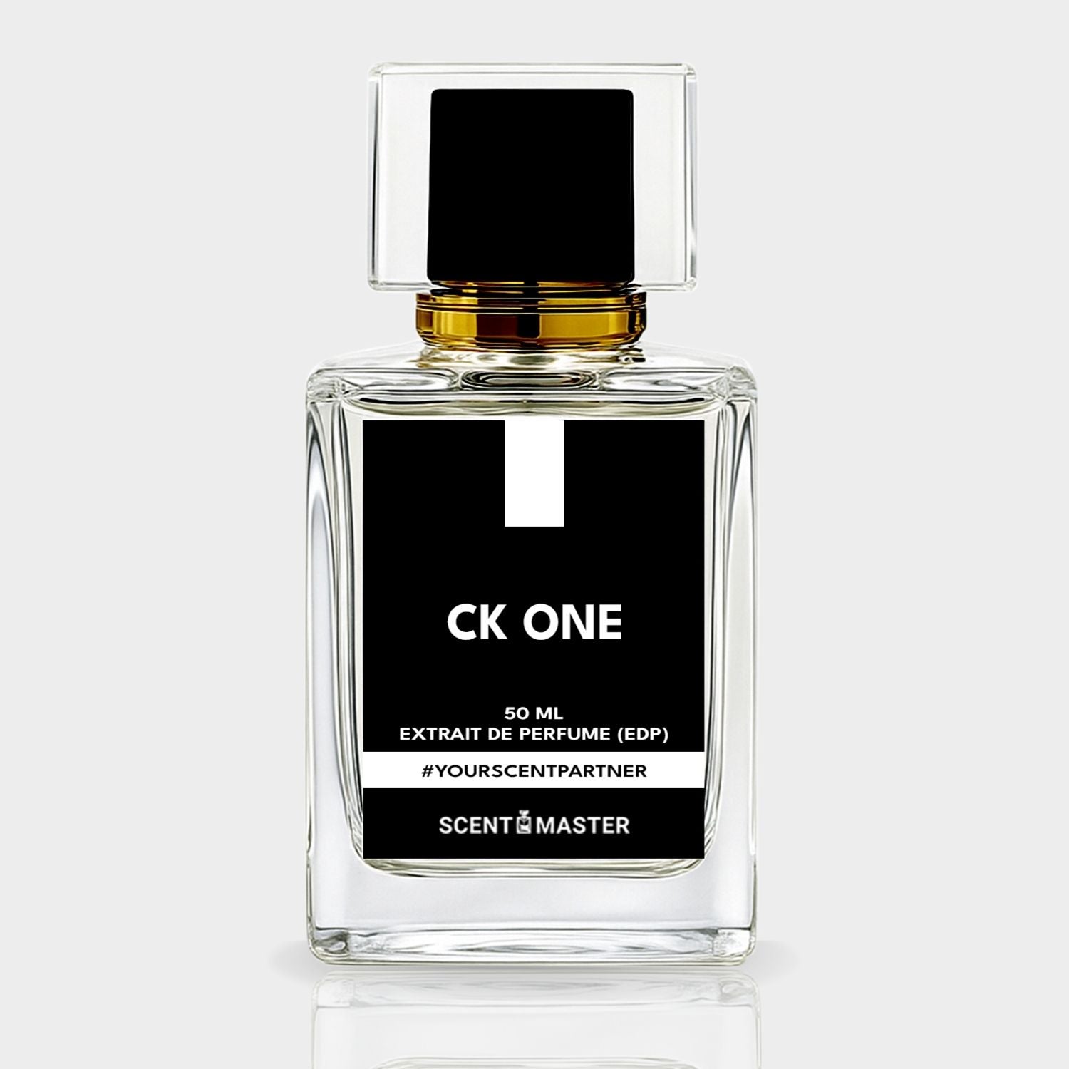 Perfume bottle labeled 'CK One' on a white background