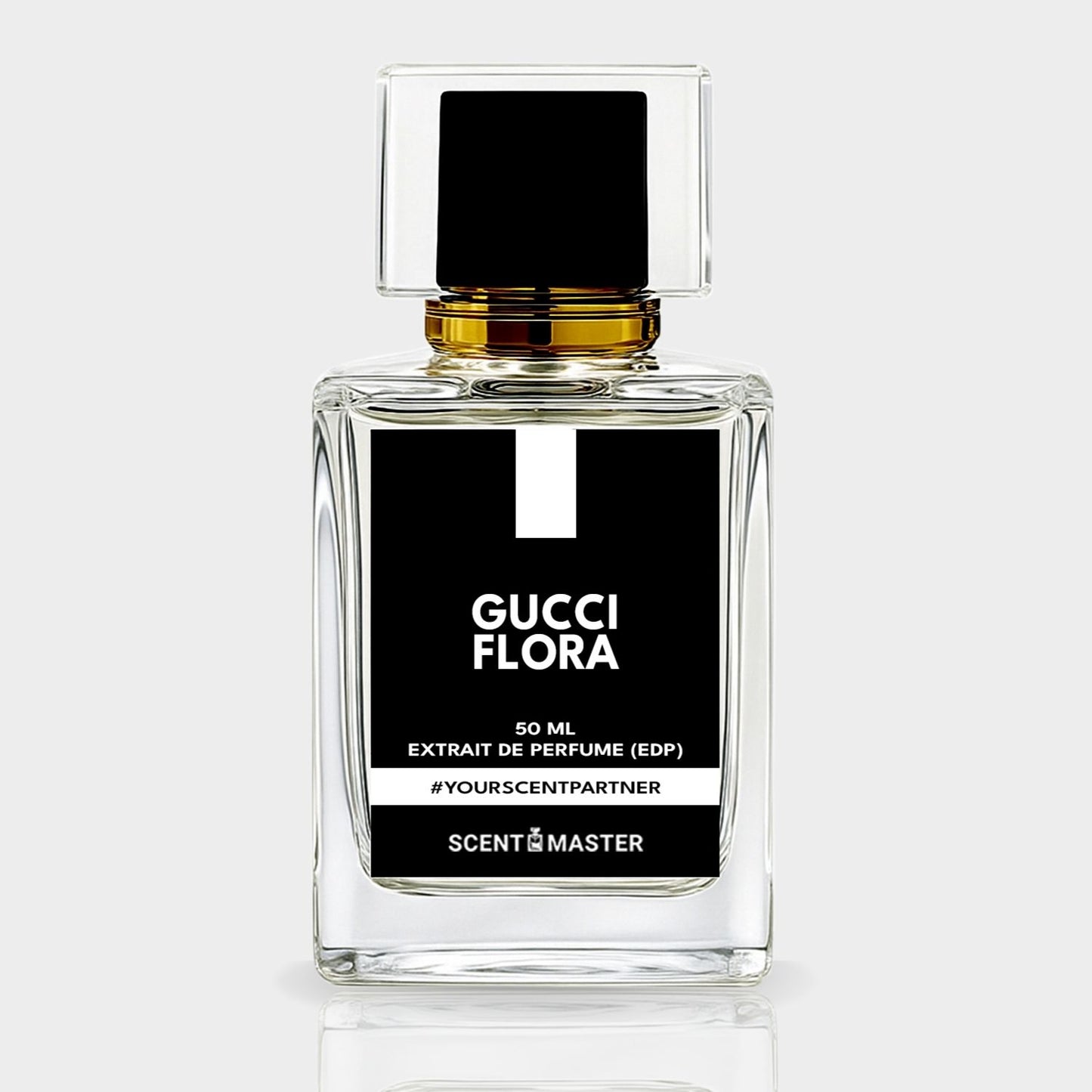 Gucci Flora perfume bottle on a light gray background