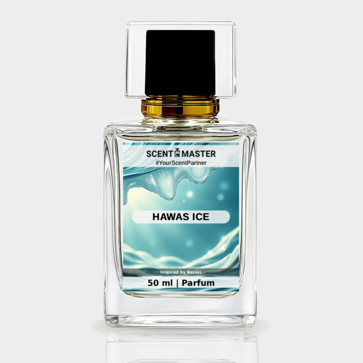 Perfume bottle labeled 'Hawas Ice' by Scent Master on a white background
