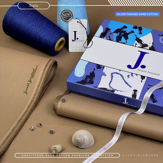 Silver Finish Paper Cotton Box Pack Unstitched Suit for Men - Sepia - BRJP-18