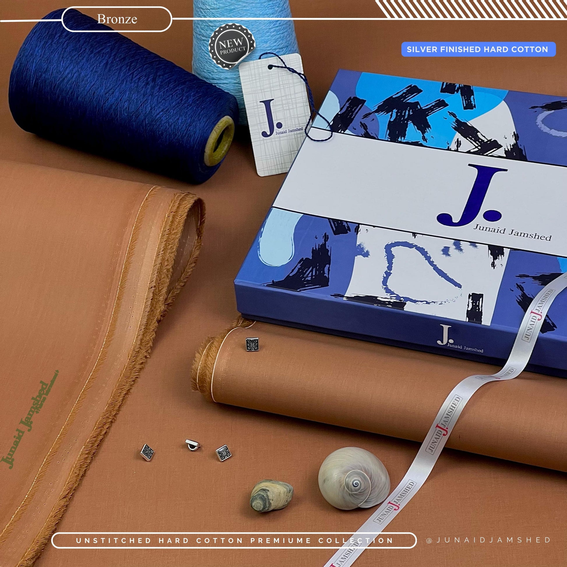 Silver Finish Paper Cotton Box Pack Unstitched Suit for Men - Bronze - BRJP-19