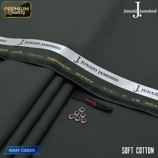 Premium Quality Summer Cotton Unstitched Suit for Men - Army Green - JJCT-19