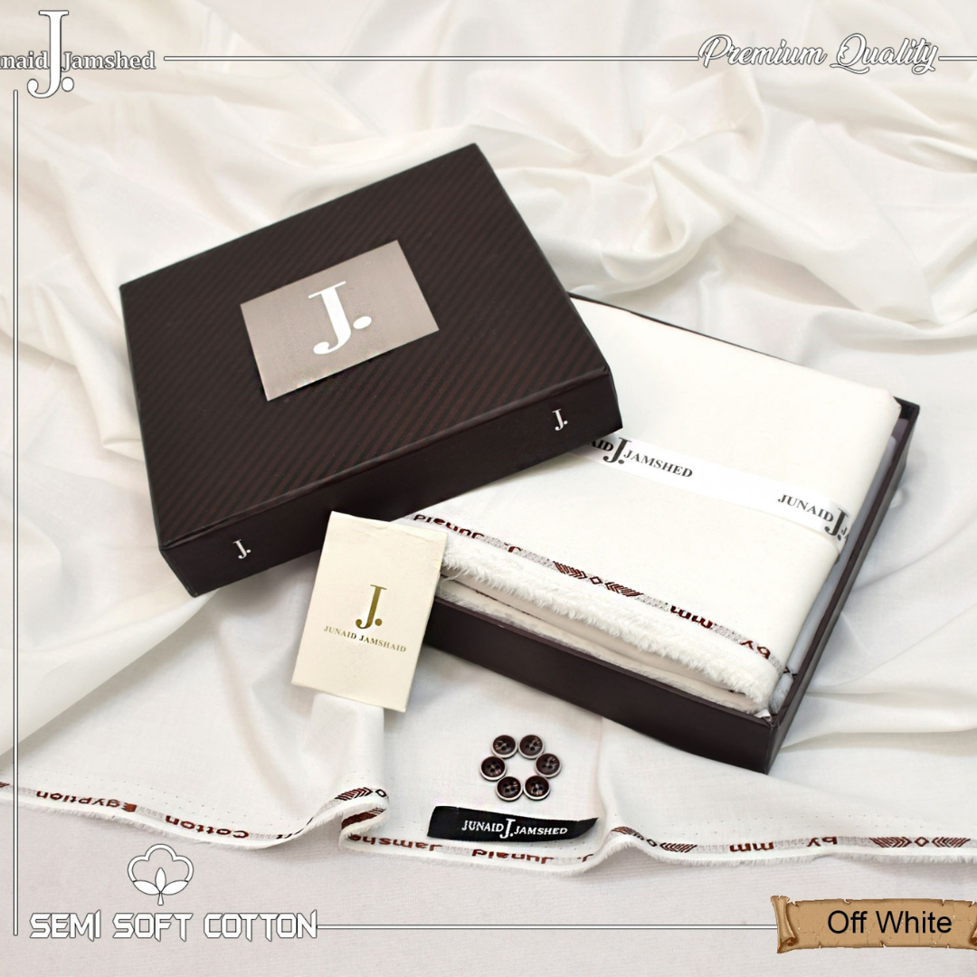 Semi Soft Cotton Box Pack Unstitched Suit for Men - Off White - JJCB-08
