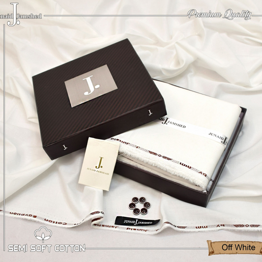 Semi Soft Cotton Box Pack Unstitched Suit for Men - Off White - JJCB-08