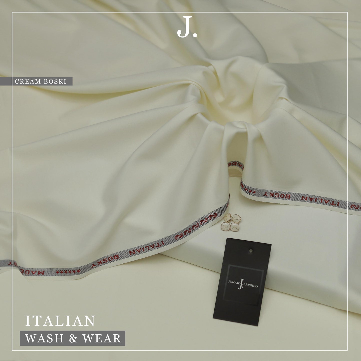 Premium Quality Italian Silk Boski Wash n Wear Unstitched Suit for Men | Cream