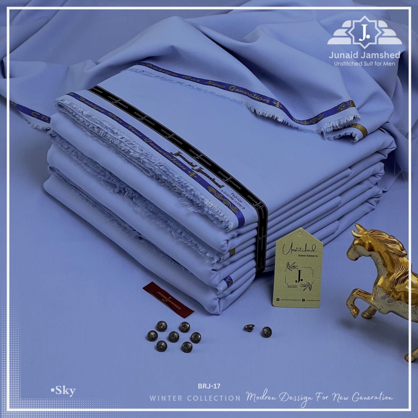 J Dot Wash and Wear Unstitched Suit for Men | 4 Season | Sky | BRJ-17