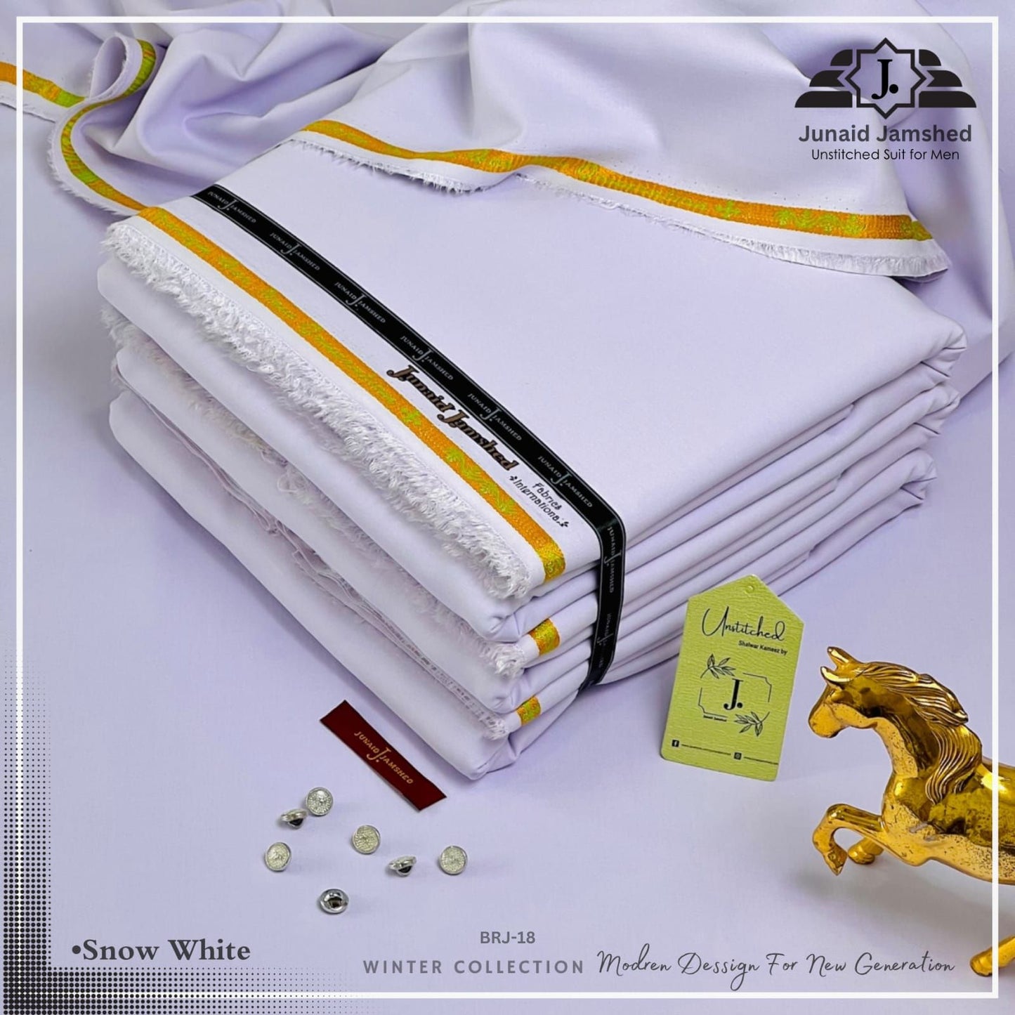 J Dot Wash and Wear Unstitched Suit for Men | 4 Season | Snow White | BRJ-18