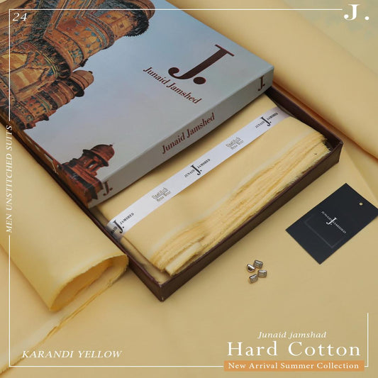 Royal Egyptian Cotton Unstitched Suit Fabric - Premium Boxed Collection for Men - Karandi Yellow - JJHCB-15