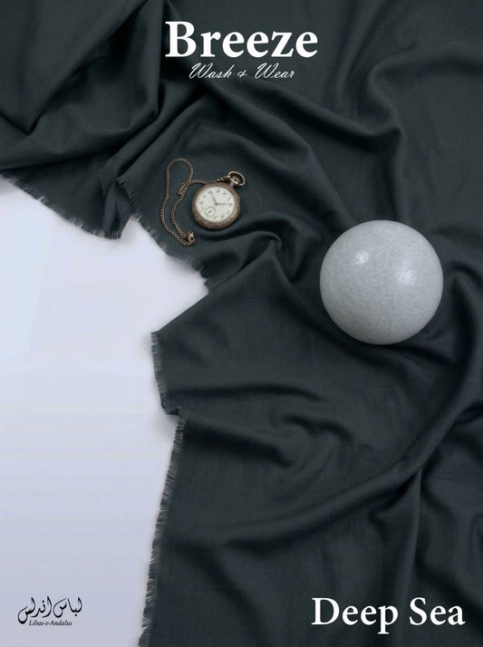 Deep Sea Breeze Wash and Wear unstitched fabric for men draped in soft folds, Libas-e-Andalus