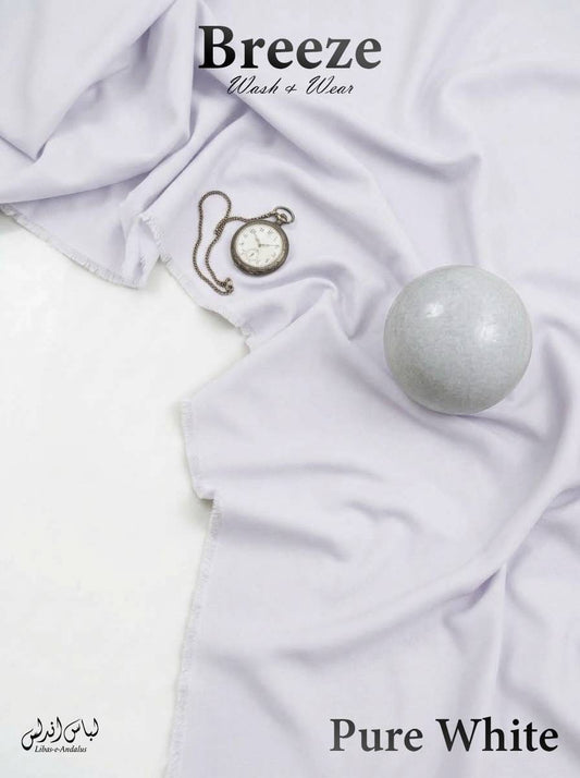 Pure White Breeze Wash and Wear unstitched fabric for men draped in soft folds, Libas-e-Andalus