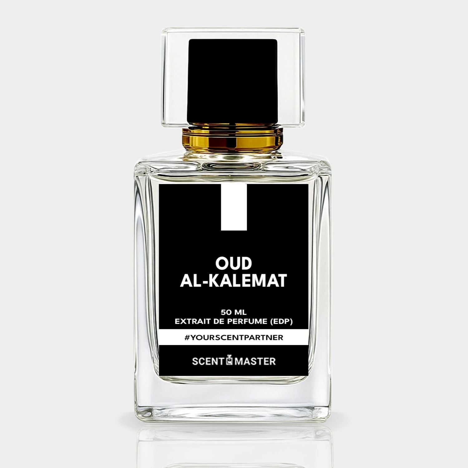 Perfume bottle labeled 'Oud Al-Kalemat' by Scent of the Master on a white background