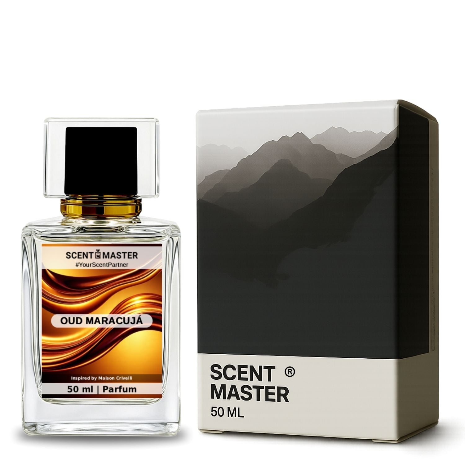 Scent Master Oud Maracuja perfume bottle and packaging on a white background