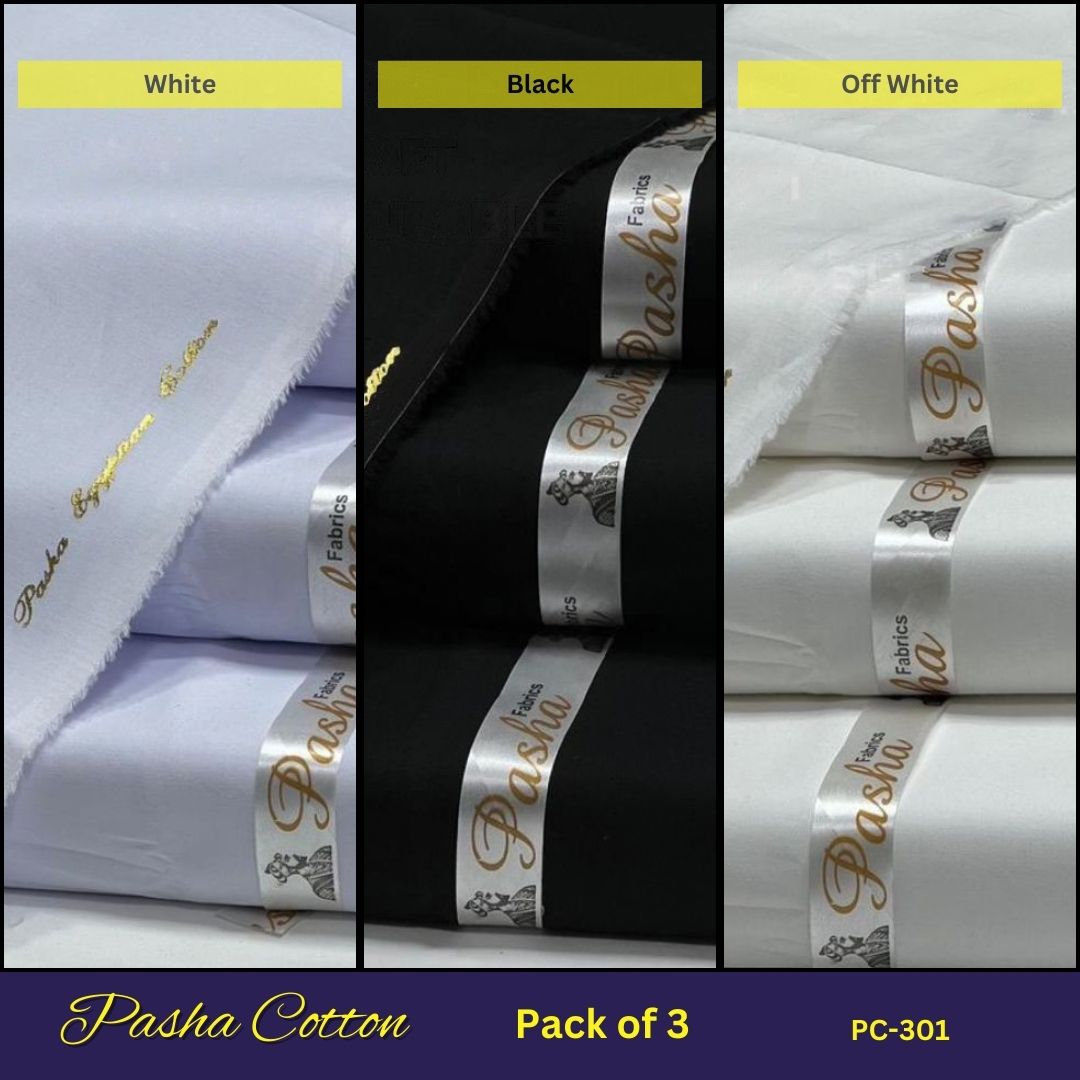 Deal of 3 PASHA Premium Quality Soft Cotton Unstitched Suit for Men | PC-301