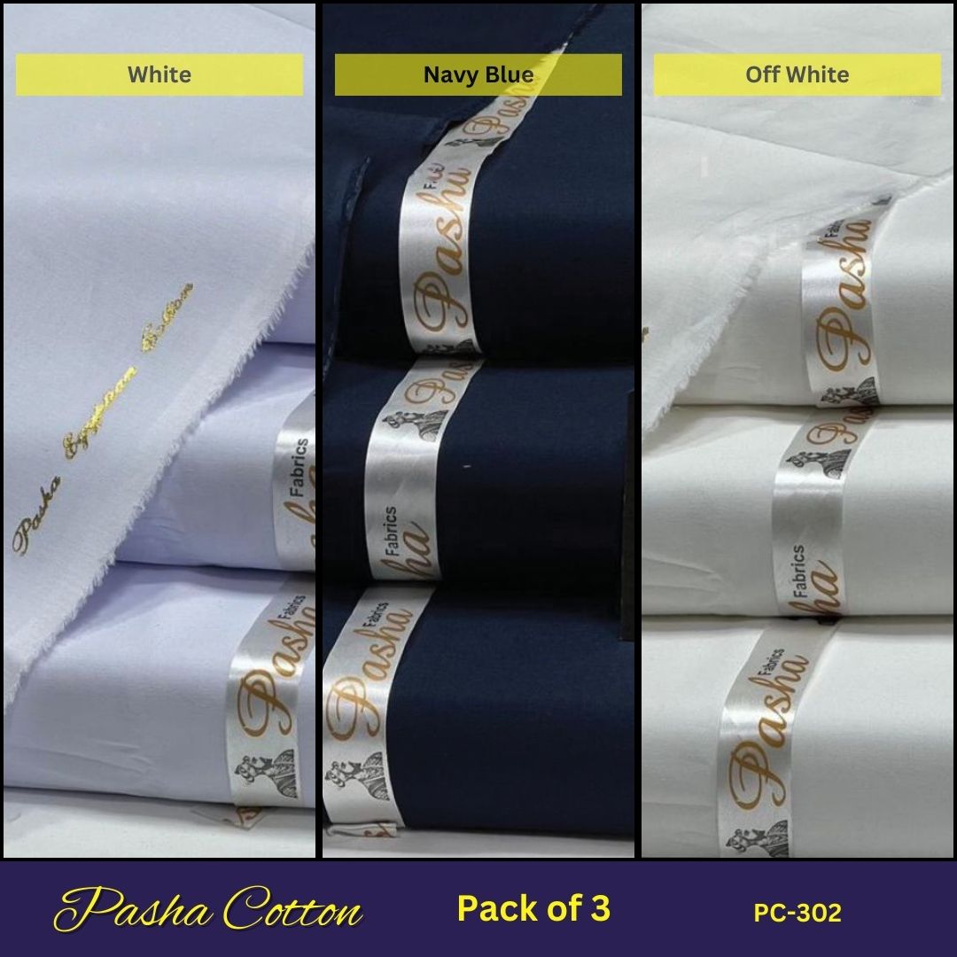 Deal of 3 PASHA Premium Quality Soft Cotton Unstitched Suit for Men | PC-302