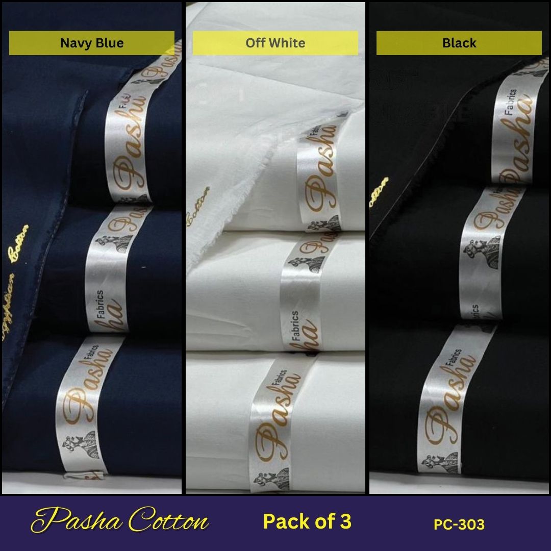 Deal of 3 PASHA Premium Quality Soft Cotton Unstitched Suit for Men | PC-303