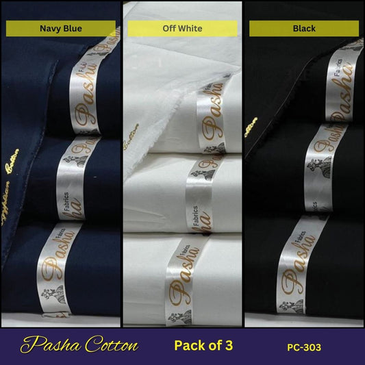 Deal of 3 PASHA Premium Quality Soft Cotton Unstitched Suit for Men | PC-303