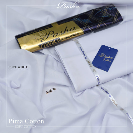 PASHA Premium Pima Soft Cotton Unstitched Suit for Men | Pure White
