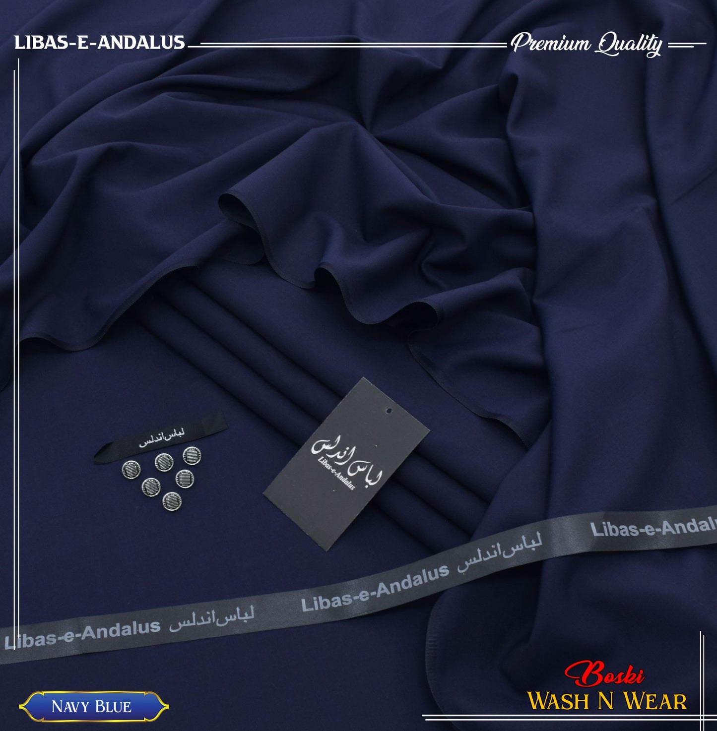 Libas-e-Andalus Boski Wash n Wear Unstitched Suit for Men | Navy Blue