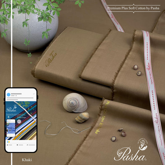 PASHA Premium Plus Cotton Unstitched Suit for Men | Khaki