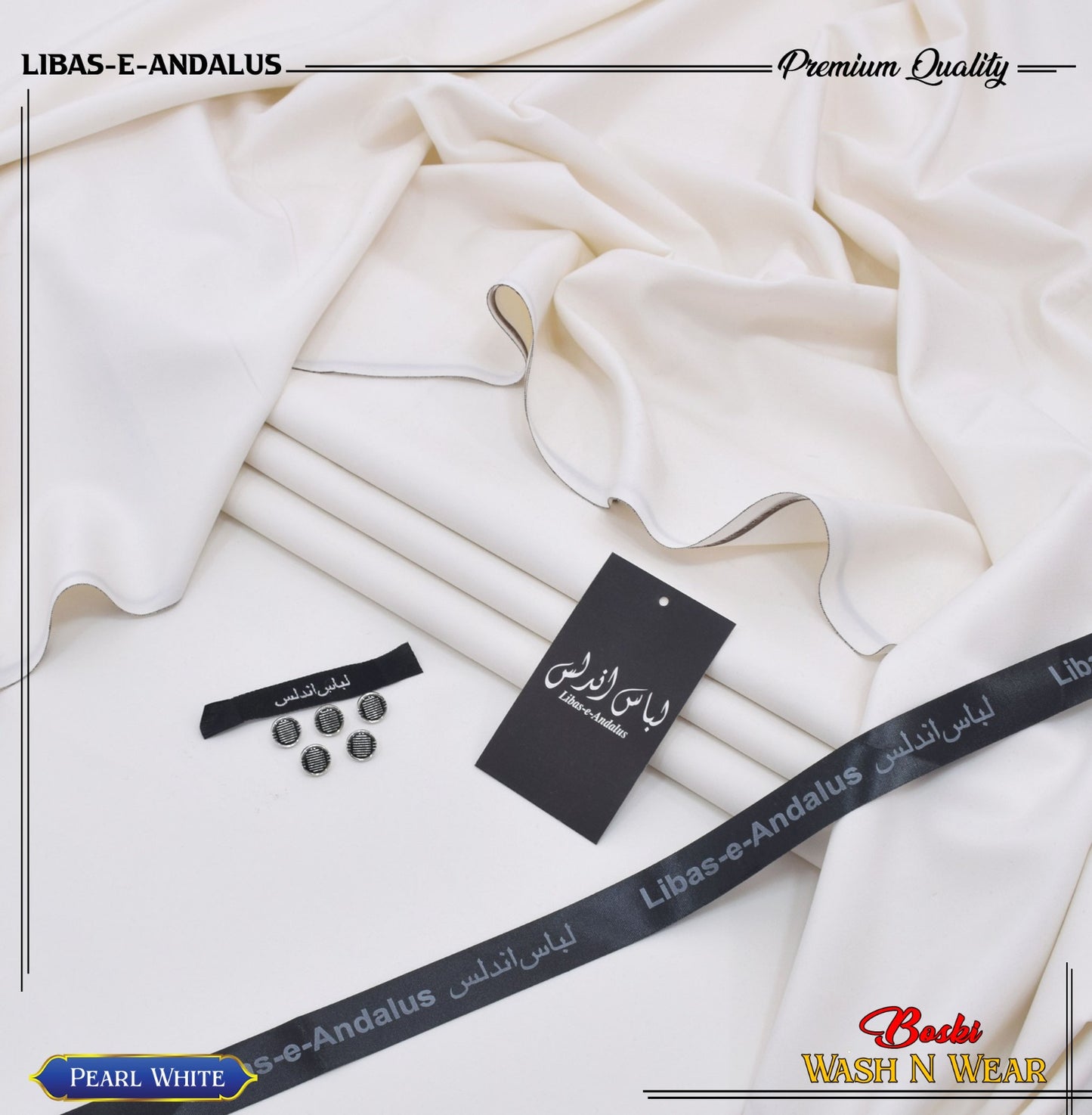 Libas-e-Andalus Boski Wash n Wear Unstitched Suit for Men | Pearl White