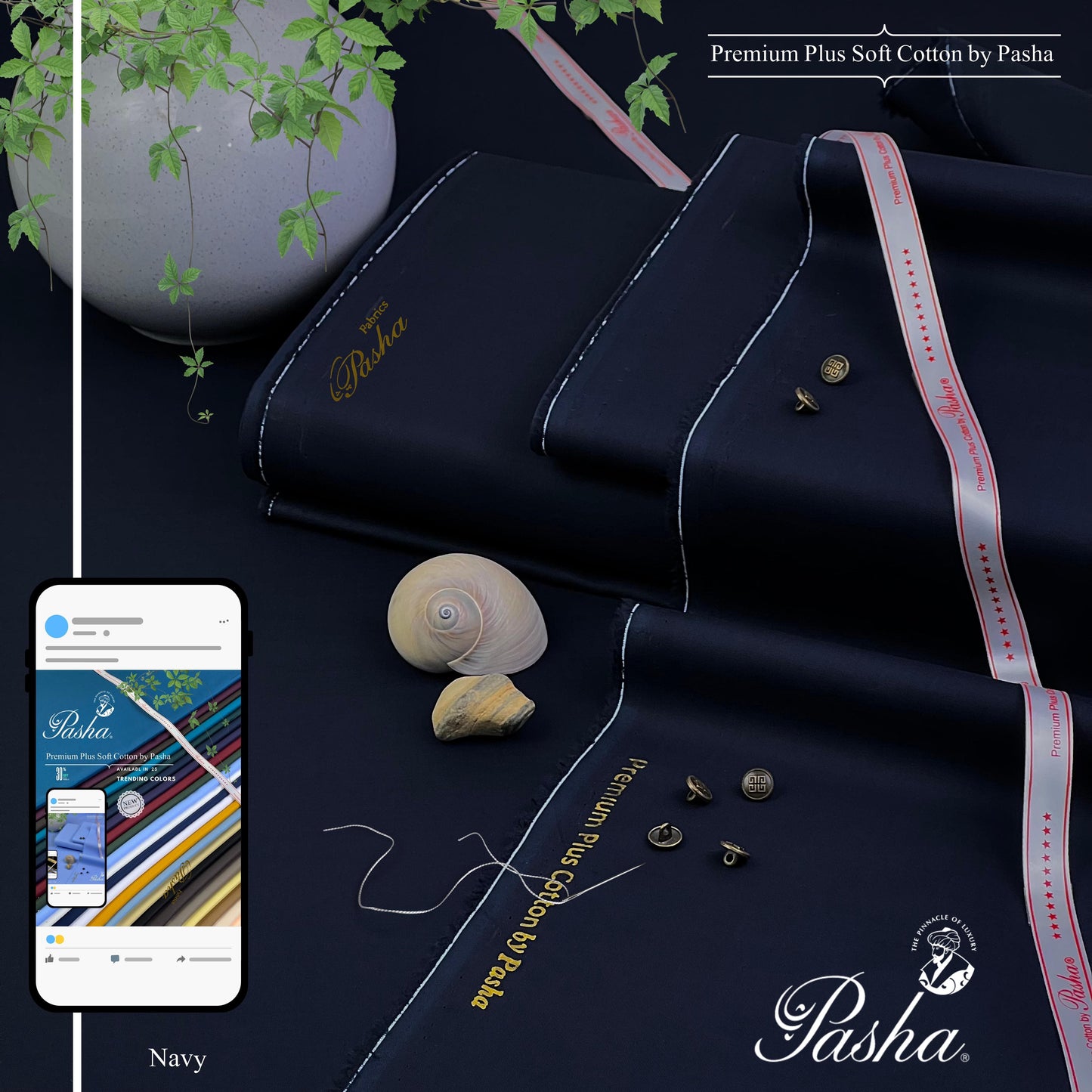 PASHA Premium Plus Cotton Unstitched Suit for Men | Navy