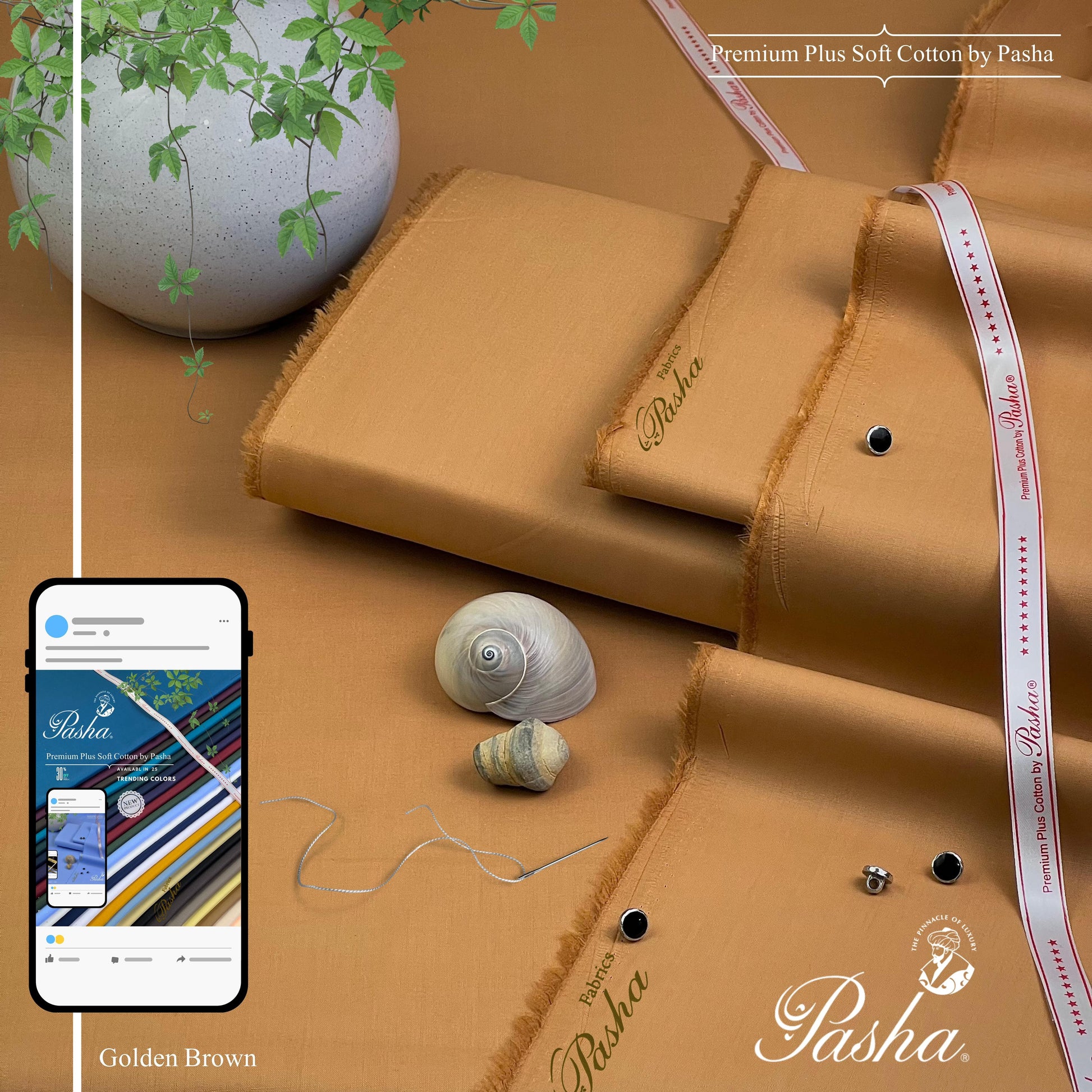 PASHA Premium Plus Cotton Unstitched Suit for Men | Golden Brown