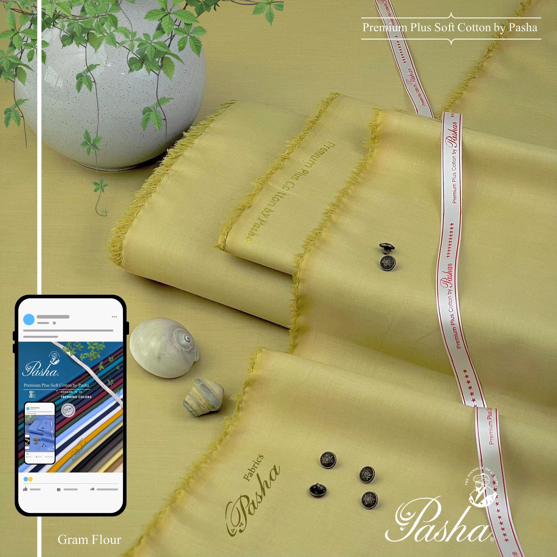 PASHA Premium Plus Cotton Unstitched Suit for Men | Gram Flour