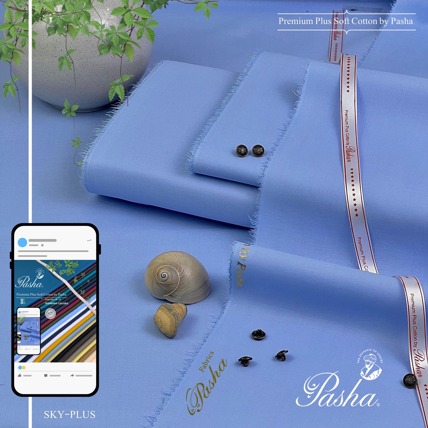 PASHA Premium Plus Cotton Unstitched Suit for Men | Sky Plus