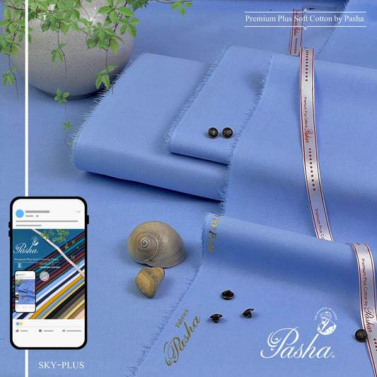 PASHA Premium Plus Cotton Unstitched Suit for Men | Sky Plus