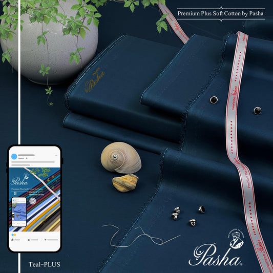 PASHA Premium Plus Cotton Unstitched Suit for Men | Teal Plus