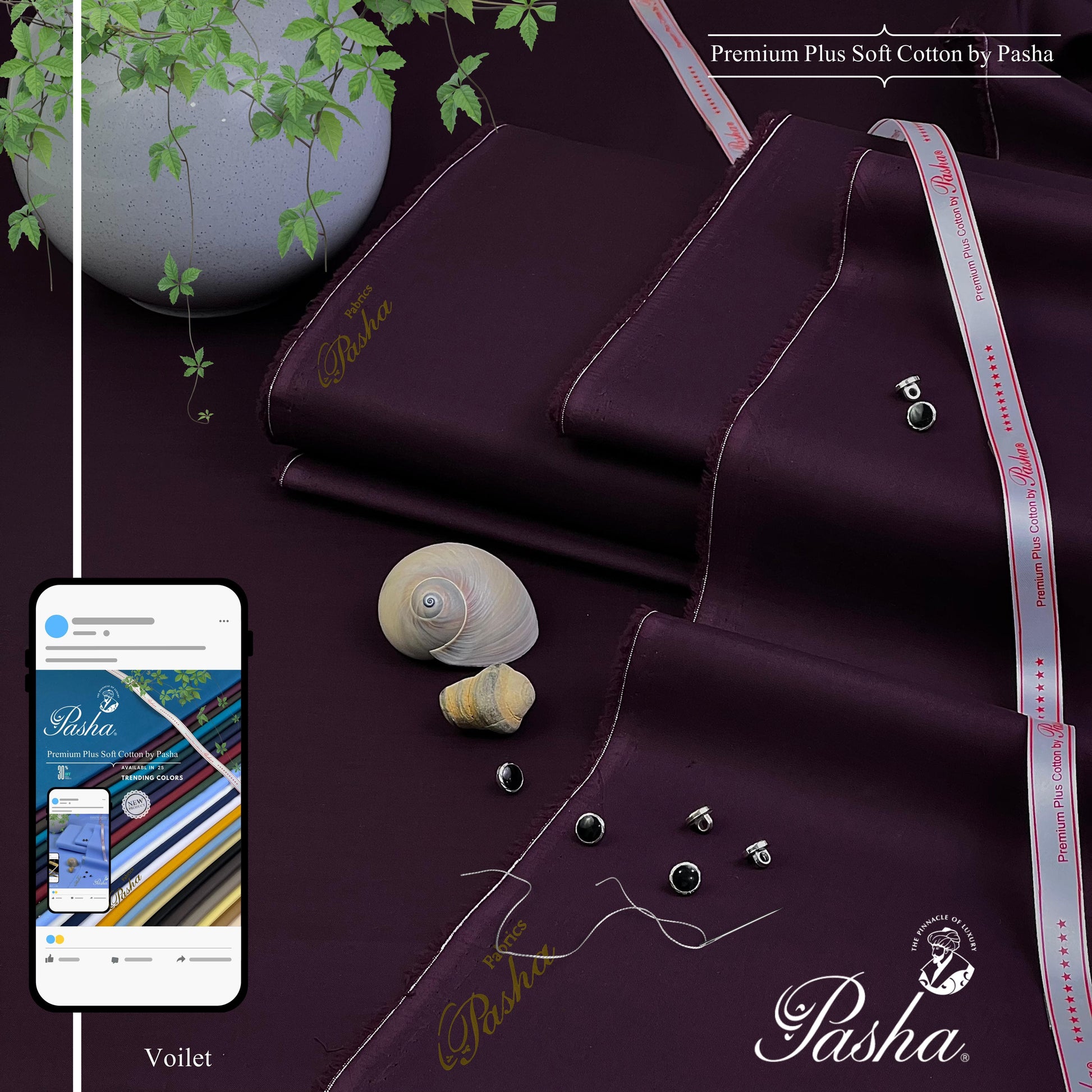 PASHA Premium Plus Cotton Unstitched Suit for Men | Violet