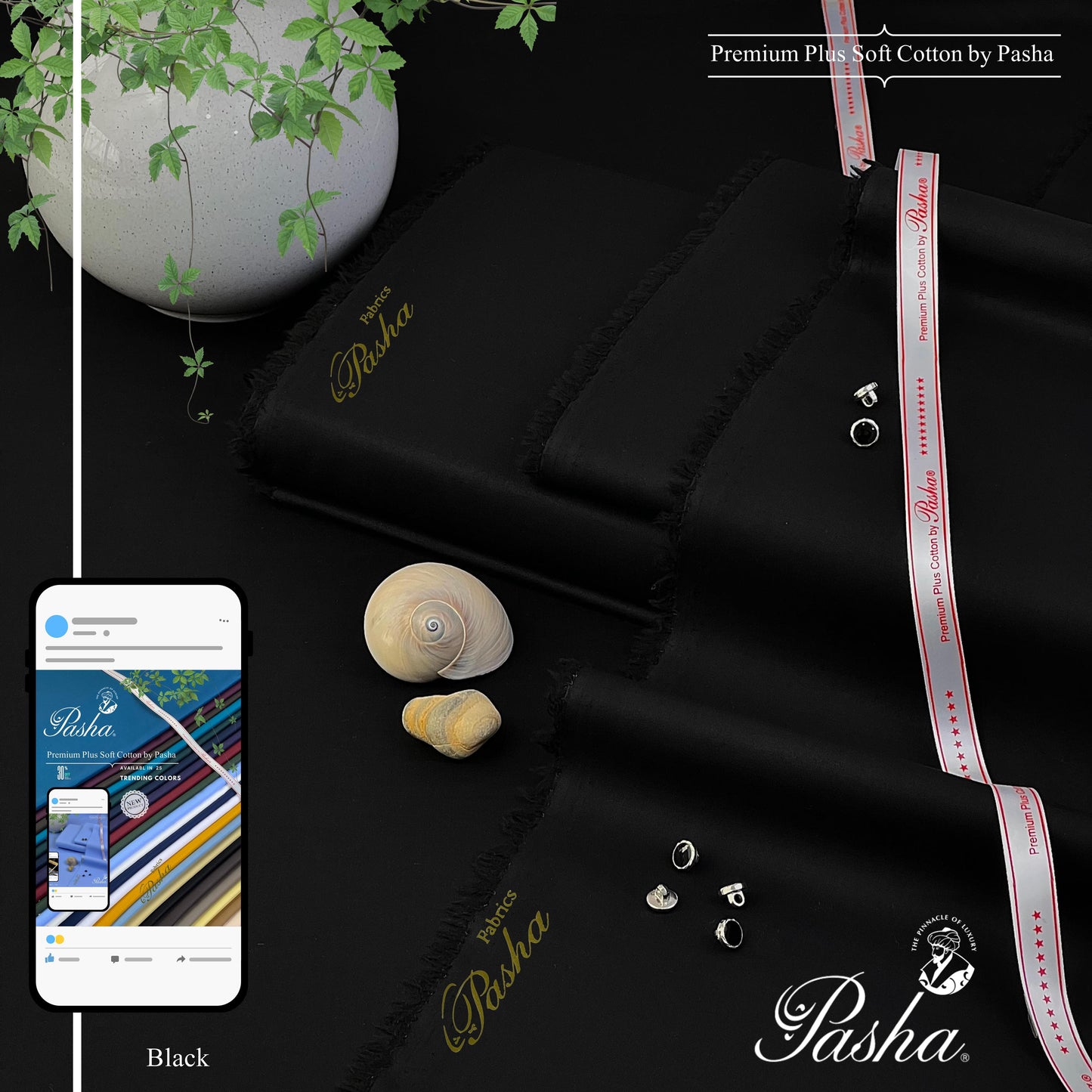 PASHA Premium Plus Cotton Unstitched Suit for Men | Black