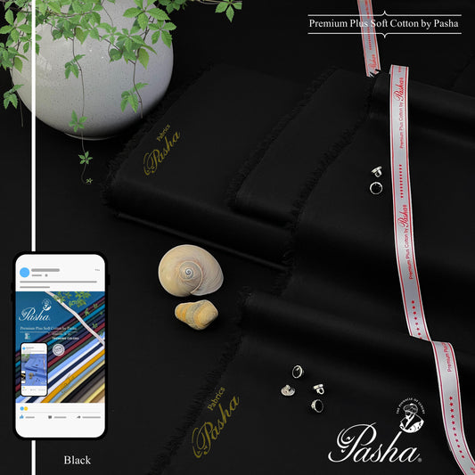 PASHA Premium Plus Cotton Unstitched Suit for Men | Black