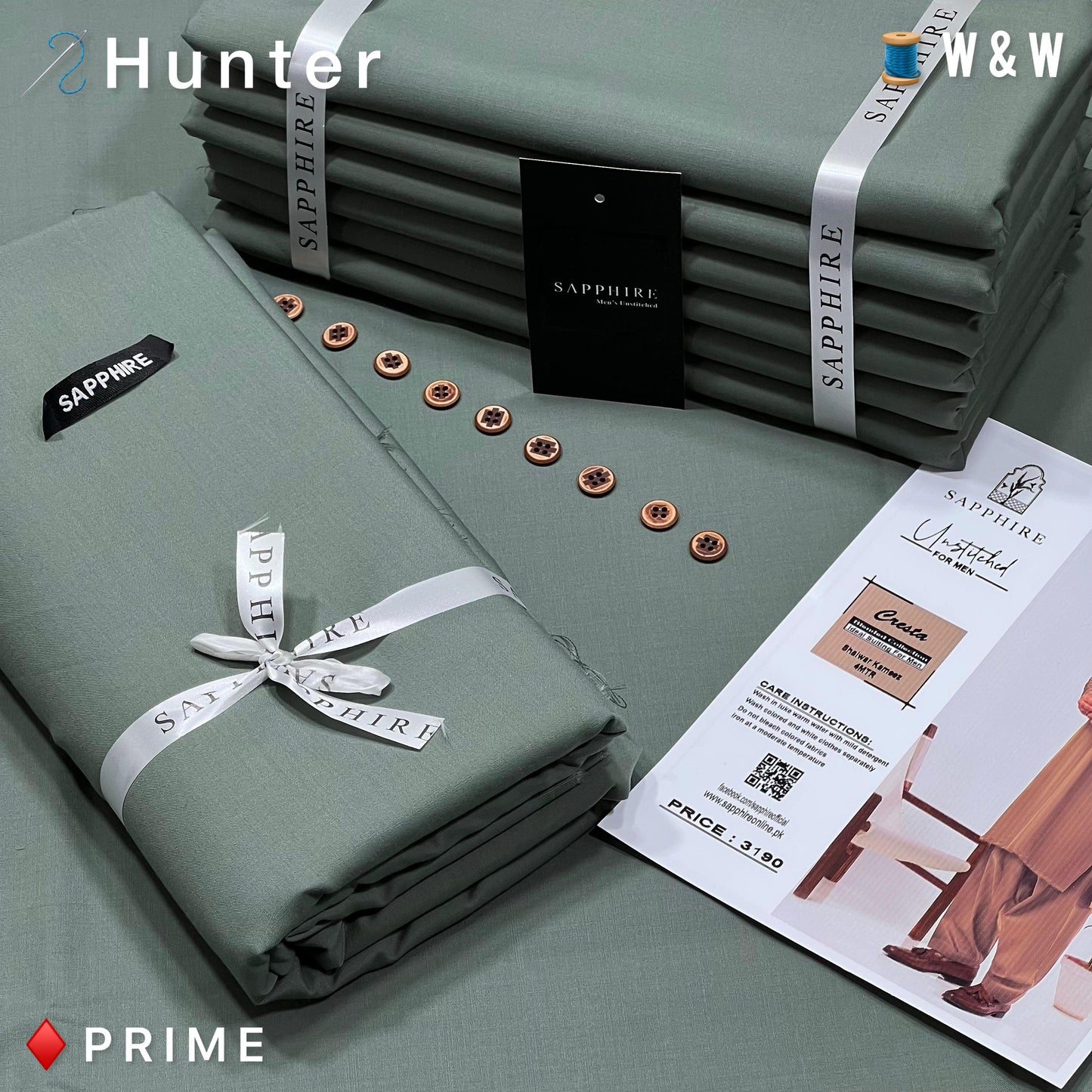 Sapphire Prime Wash and Wear Unstitched Suit Fabric for Men | Premium Ready-to-Stitch | Hunter | SWMS-12