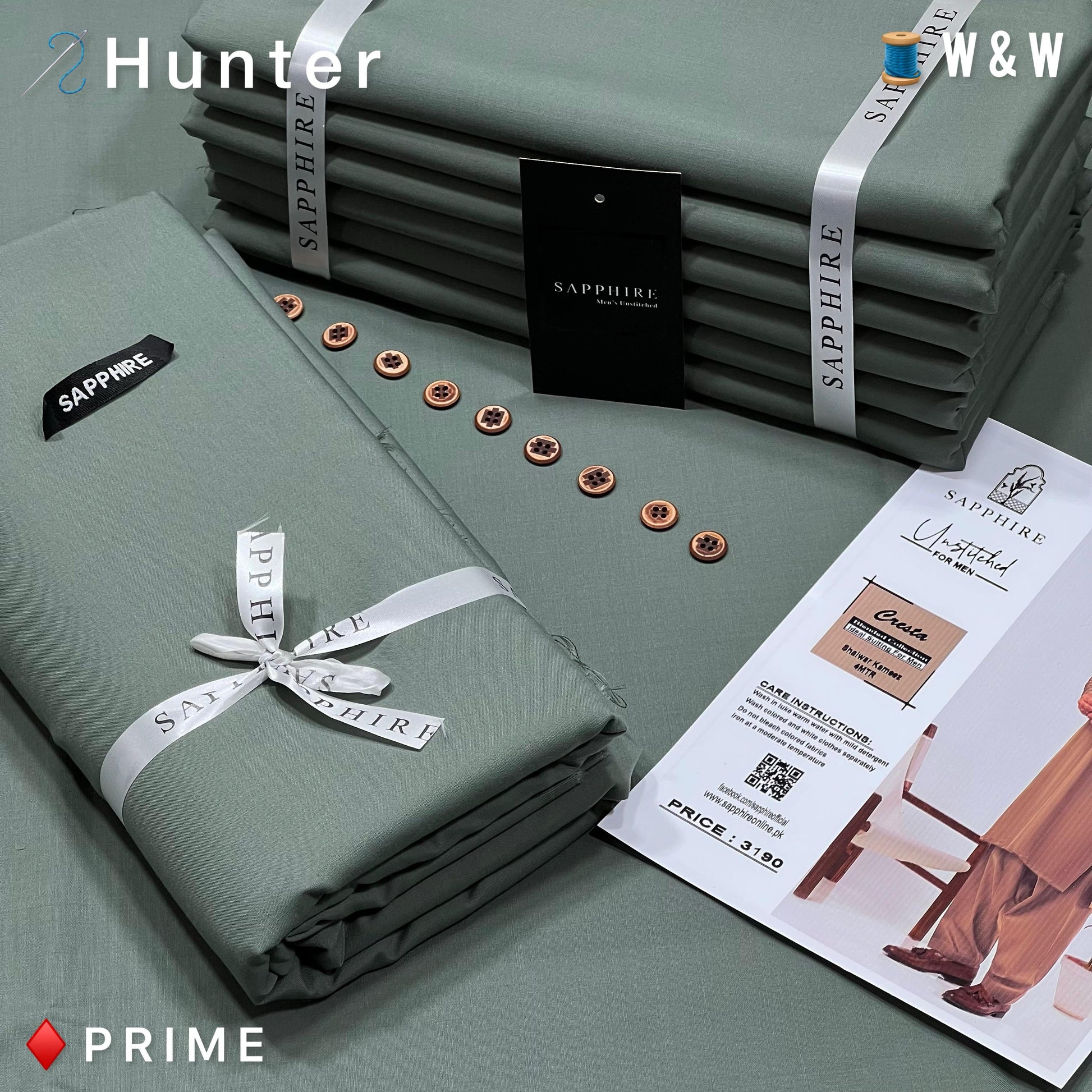Sapphire Prime Wash and Wear Unstitched Suit Fabric for Men | Premium Ready-to-Stitch | Hunter | SWMS-12