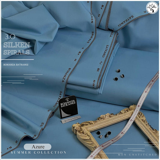 Silken Spiral 3 Microfiber Wash n Wear Unstitched Suit for Men - Azure - BSSS-303