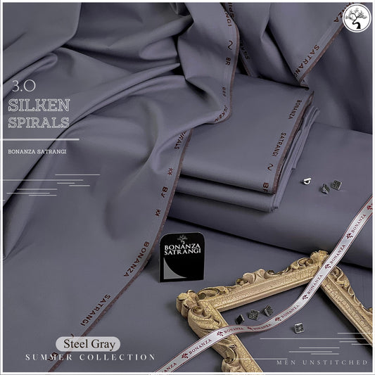 Silken Spiral 3 Microfiber Wash n Wear Unstitched Suit for Men - Steel Gray - BSSS-316