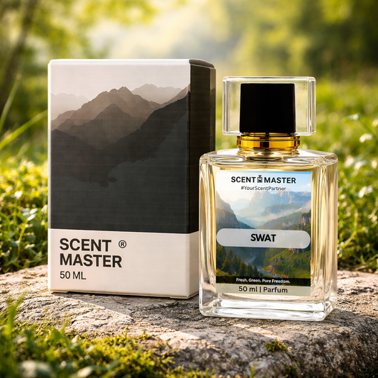 Scent Master SWAT perfume bottle and packaging on a natural background