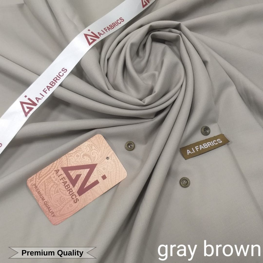 Ai Fabrics Premium Quality Summer Wash and Wear Unstitched Suit for Men | Gray Brown