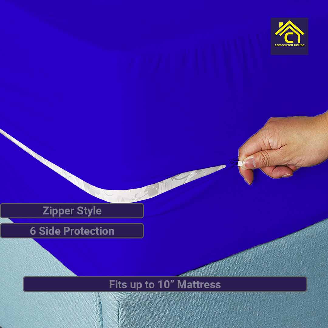 Comforter House | Waterproof Mattress Cover | Protector | Zipper | Blue | Double Bed | King Size