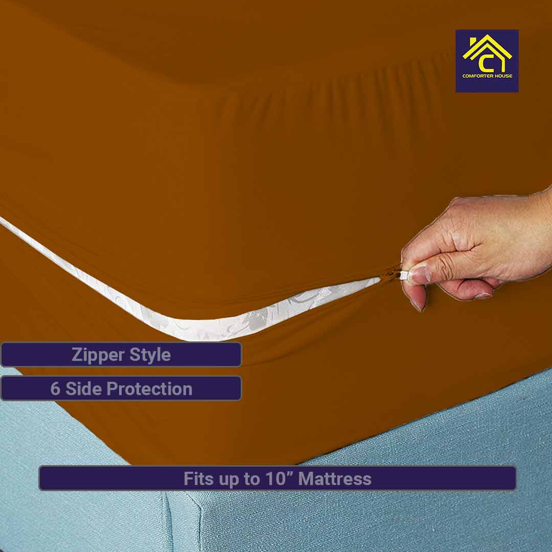 Comforter House | Waterproof Mattress Cover | Protector | Zipper | Brown | Double Bed | King Size